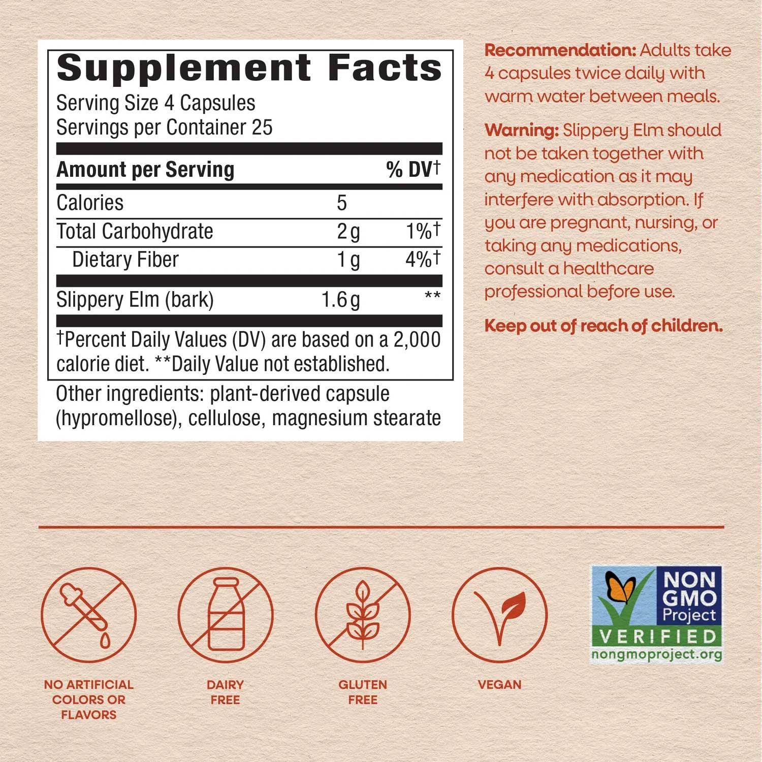 Nature's Way Slippery Elm Bark Ingredients