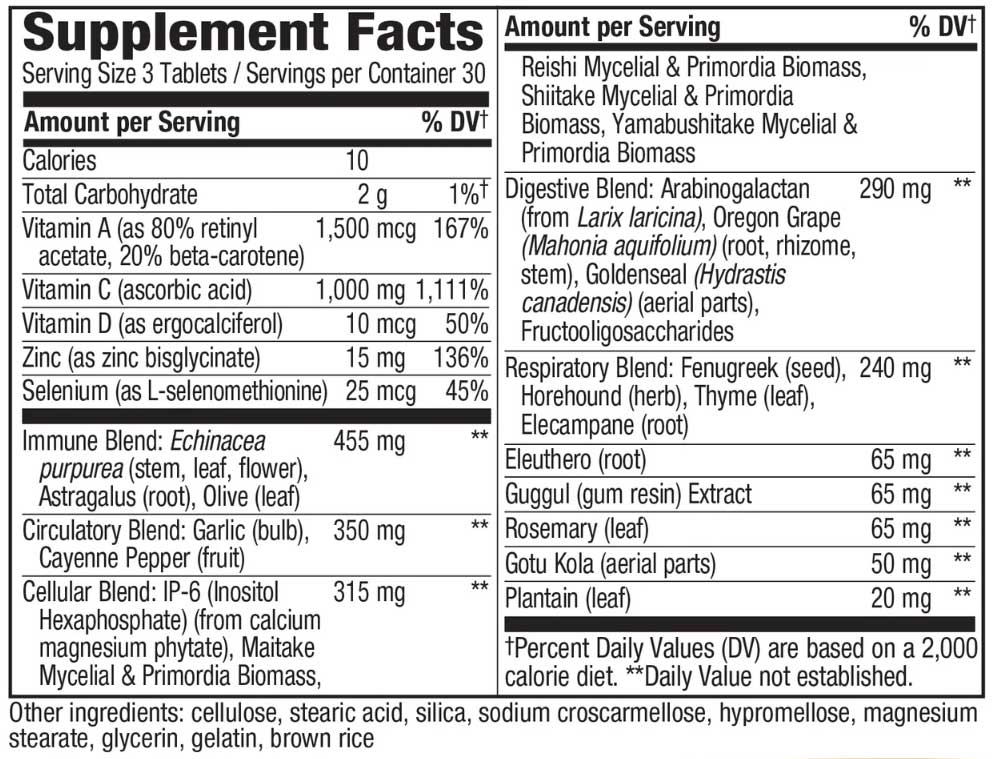 Nature's Way SystemWell Ultimate Immunity Ingredients