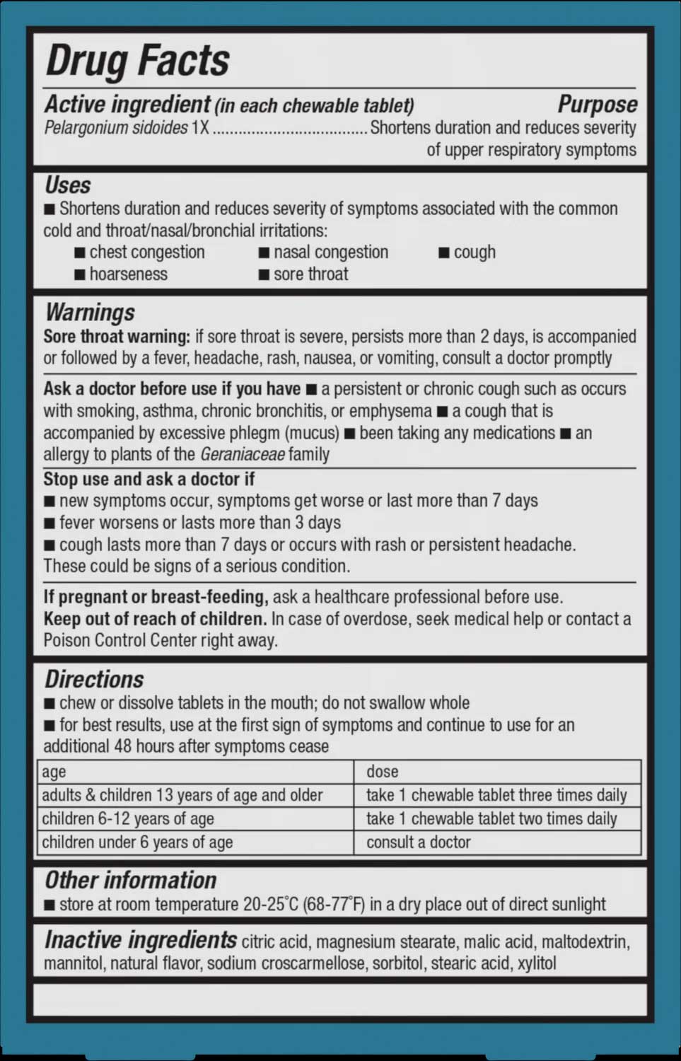 Nature's Way Umcka Cold Relief Chewables Ingredients