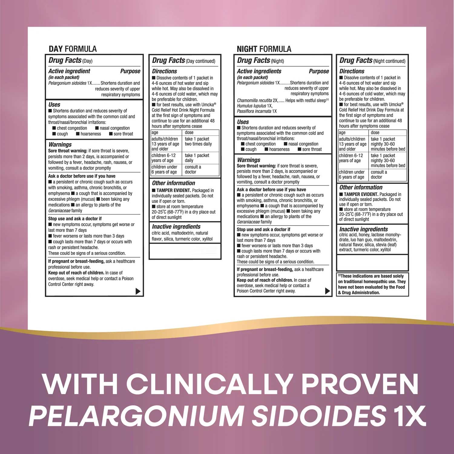 Nature's Way Umcka Cold Relief Hot Drink Day + Night Ingredients