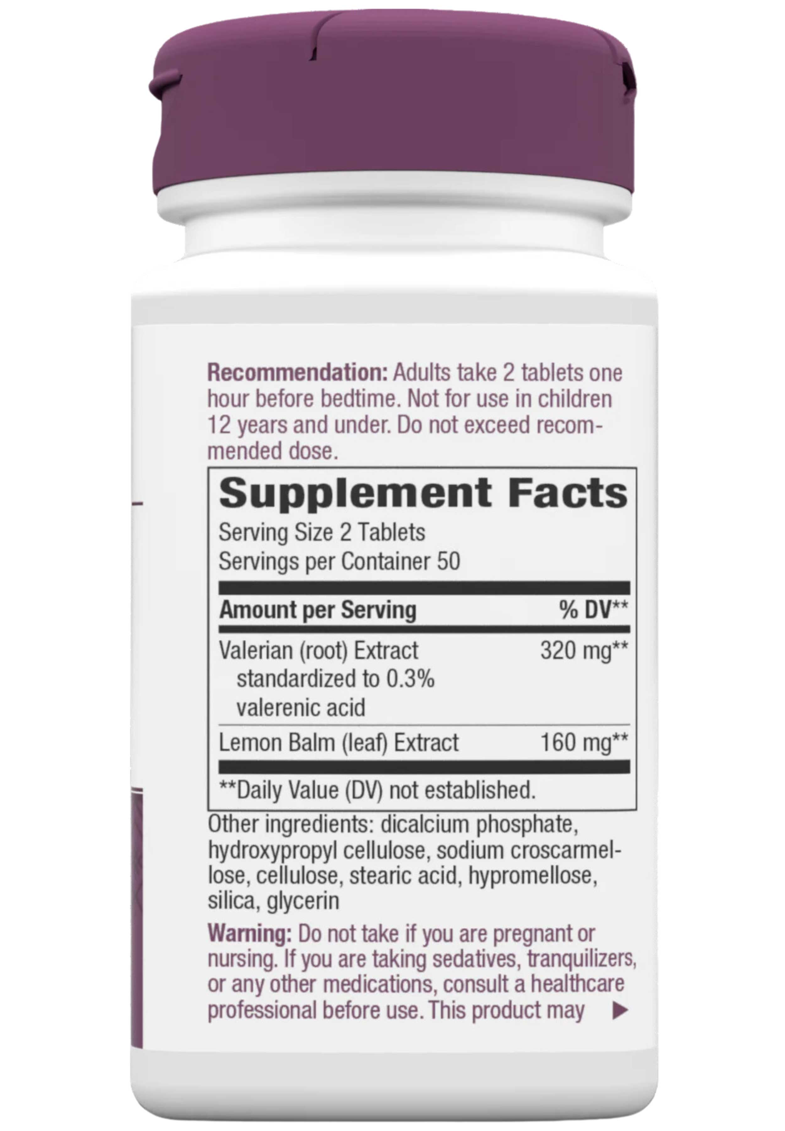 Nature's Way Valerian Nighttime Herbal Sleep Aid Premium Blend Ingredients