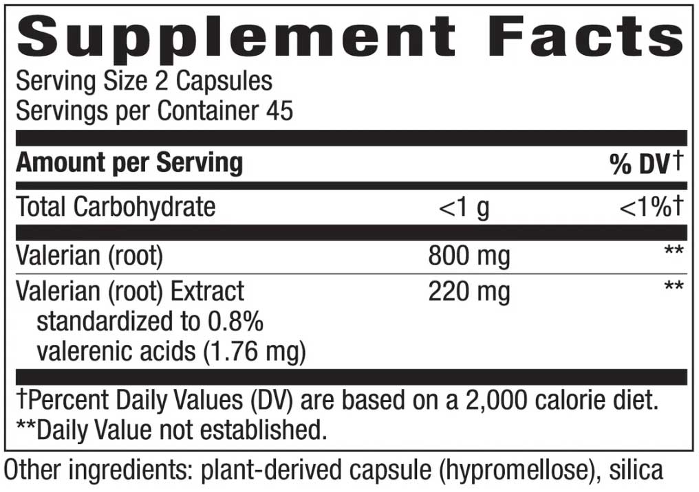 Nature's Way Valerian Premium Extract Ingredients