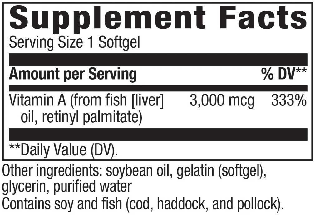 Nature's Way Vitamin A Ingredients