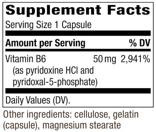 Nature's Way Vitamin B-6 50 mg Ingredients
