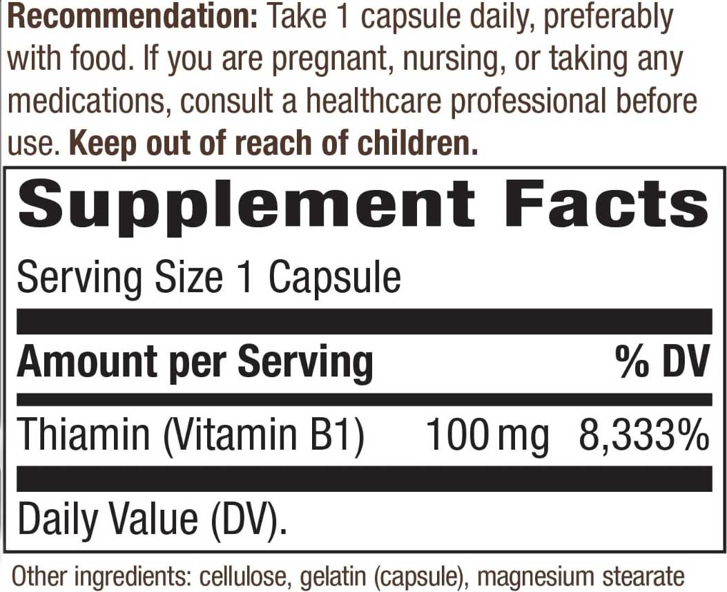 Nature's Way Vitamin B1 (Thiamin) Ingredients