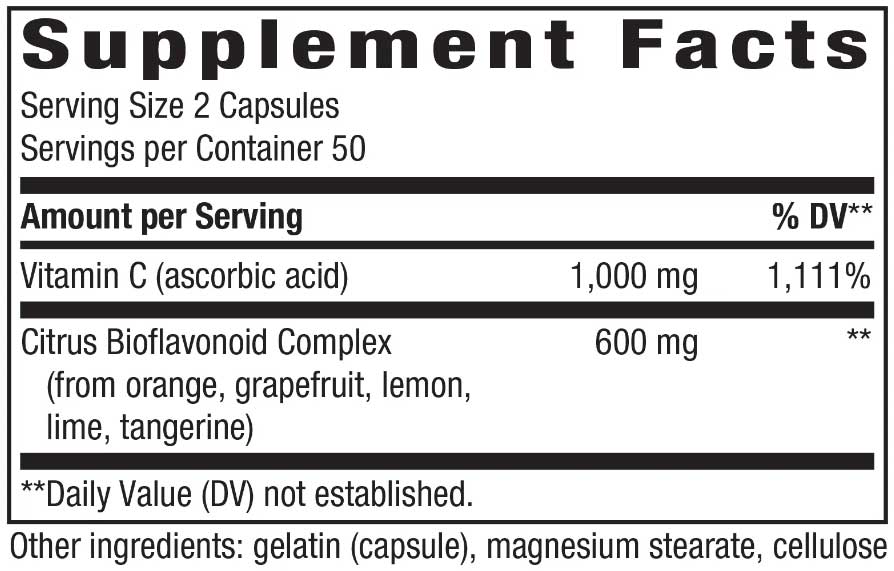 Nature's Way Vitamin C with Bioflavonoids Ingredients