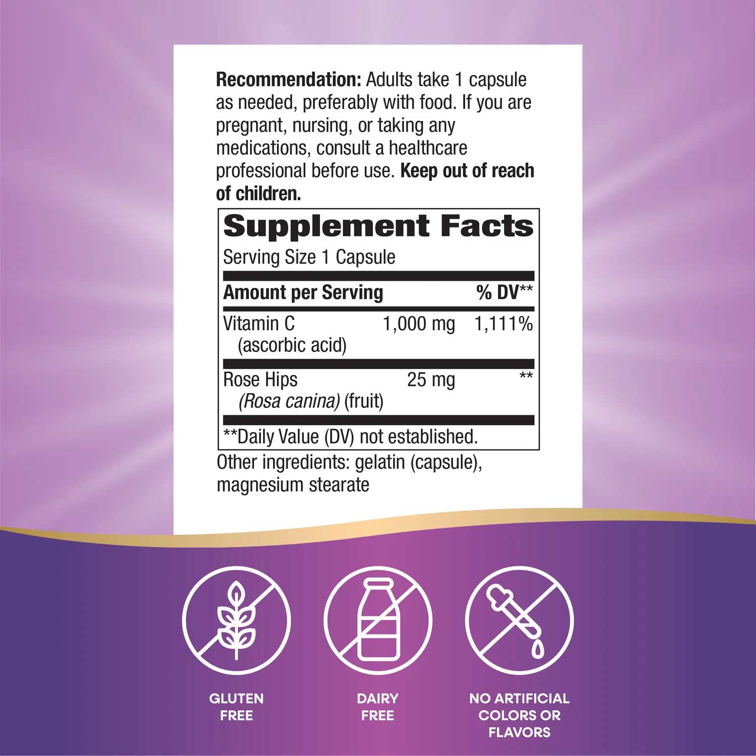 Nature's Way Vitamin C with Rose Hips Extra Strength Ingredients