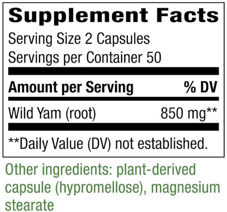 Nature's Way Wild Yam Root Ingredients