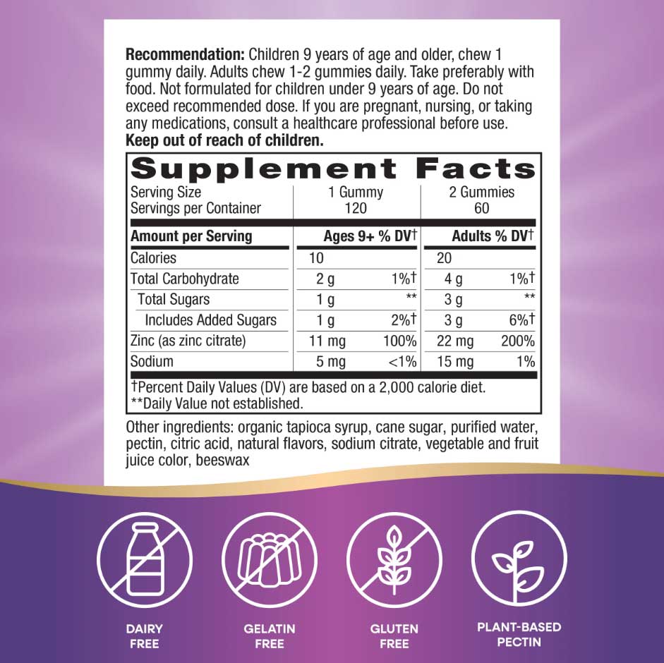Nature's Way Zinc Gummies Ingredients
