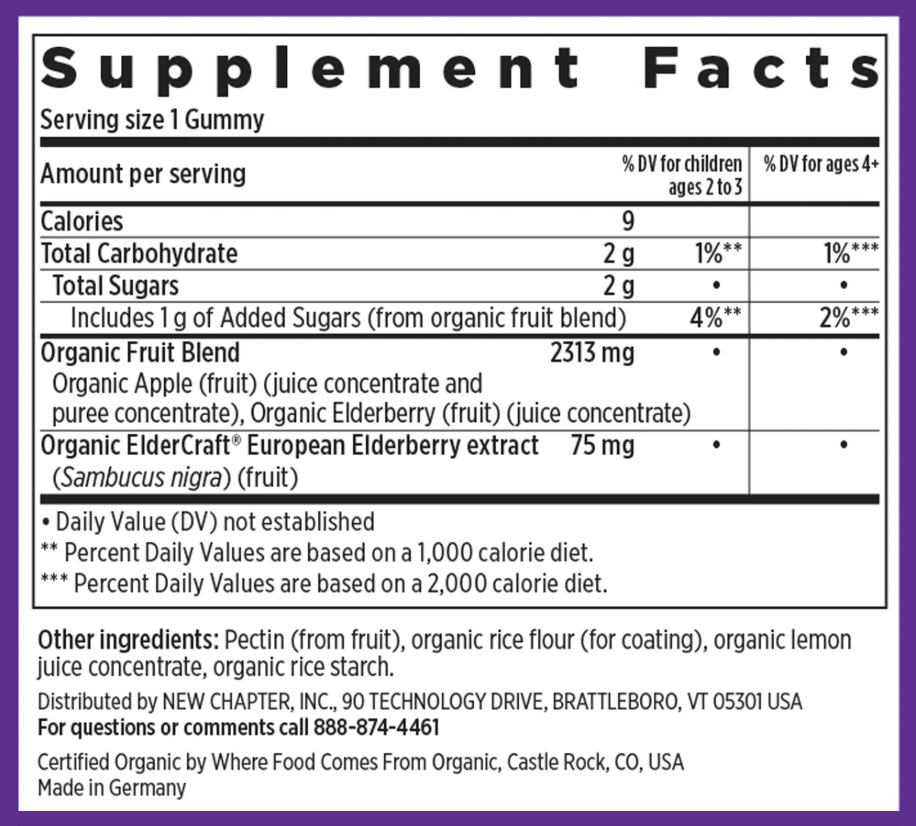 New Chapter Kids Organic Elderberry Whole-Food Gummies Ingredients