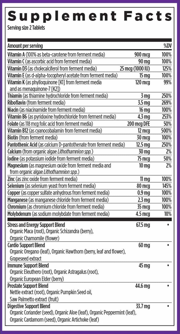 New Chapter Men's Advanced Multivitamin Ingredients