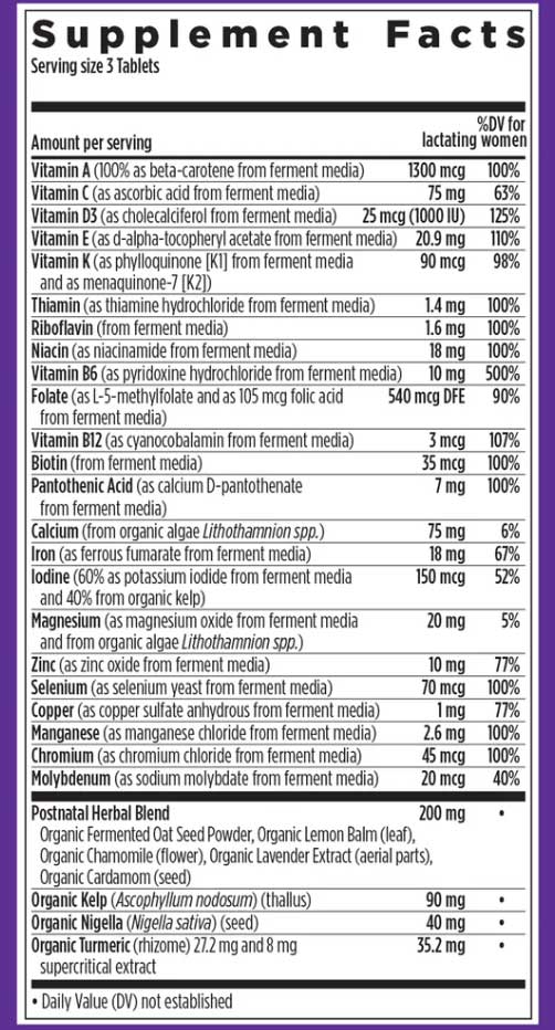 New Chapter Perfect Postnatal Multivitamin Ingredients