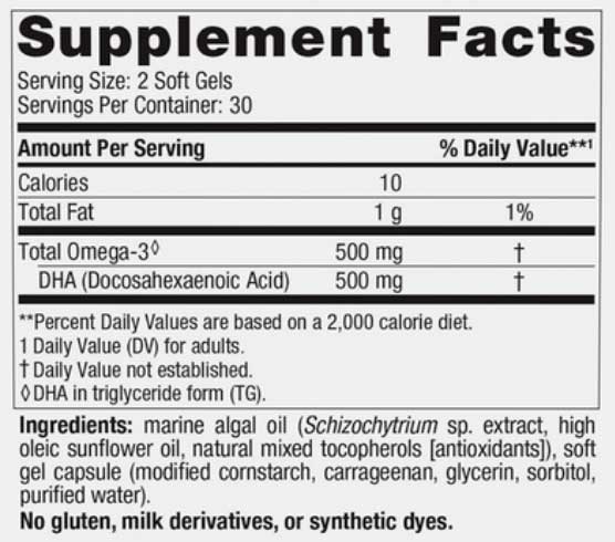 Nordic Naturals Algae DHA Ingredients
