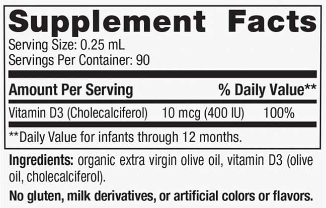 Nordic Naturals Baby's Vitamin D3 Liquid Ingredients 