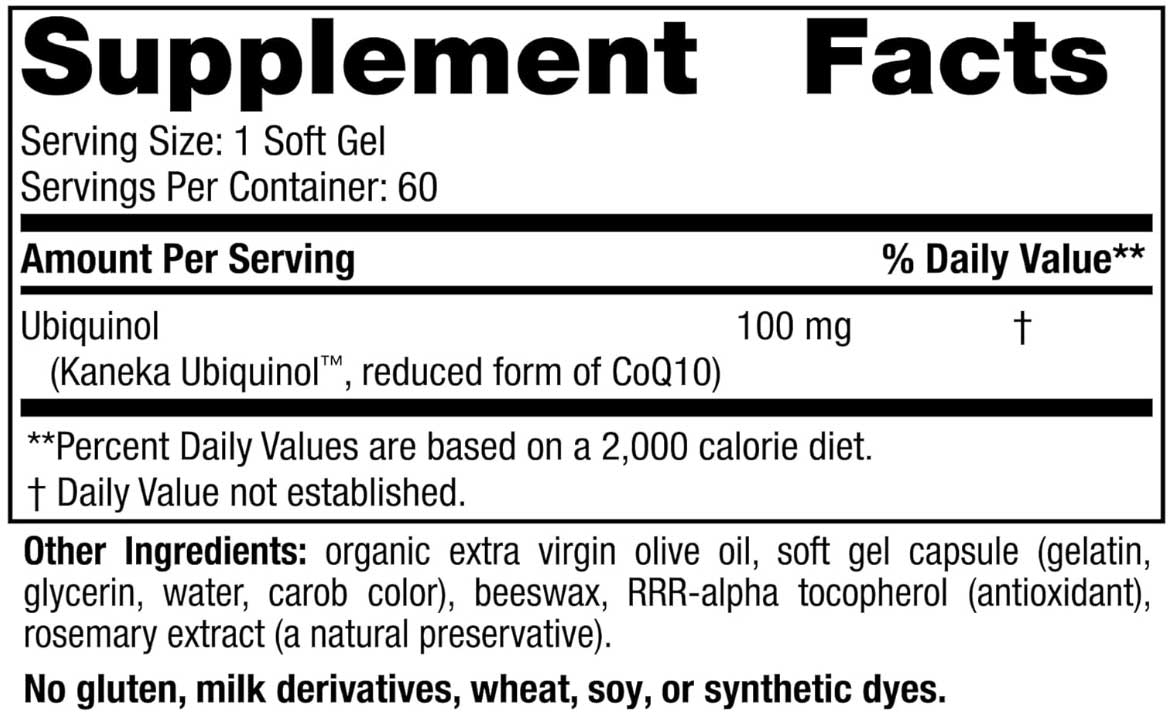 Nordic Naturals Nordic CoQ10 Ubiquinol Ingredients