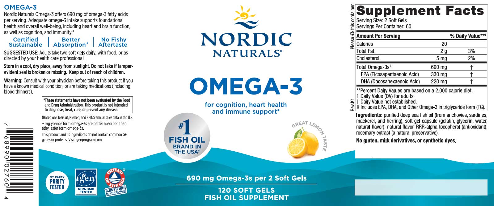 Nordic Naturals Omega-3 Softgels (Nordic Naturals Arctic Omega) Label
