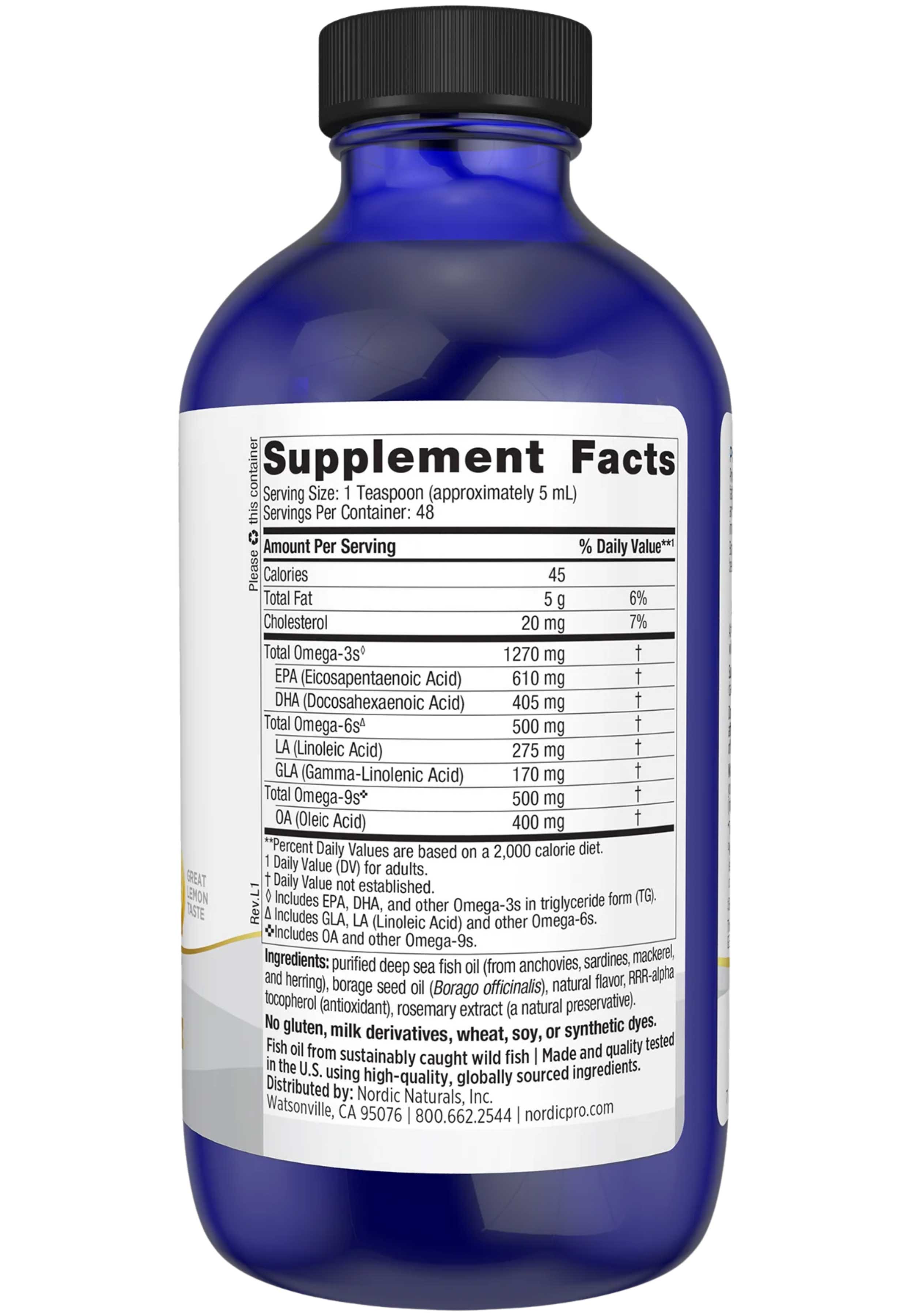 Nordic Naturals ProEFA 3-6-9 Liquid Ingredients