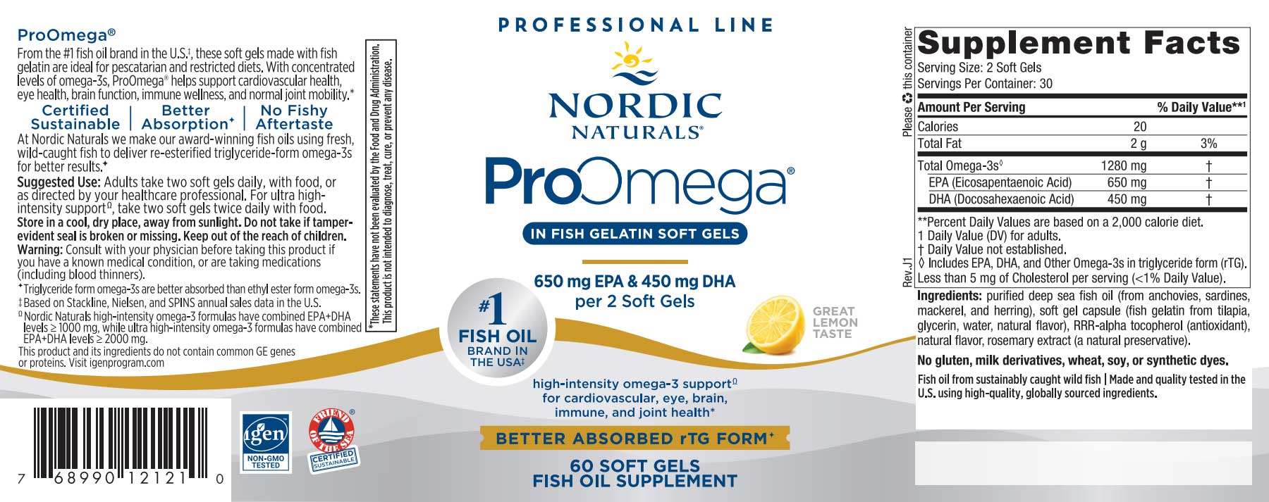 Nordic Naturals ProOmega in Fish Gelatin Label