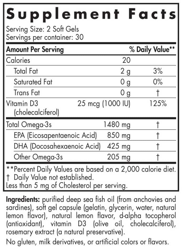 Nordic Naturals Ultimate Omega D3 Sport  Ingredients