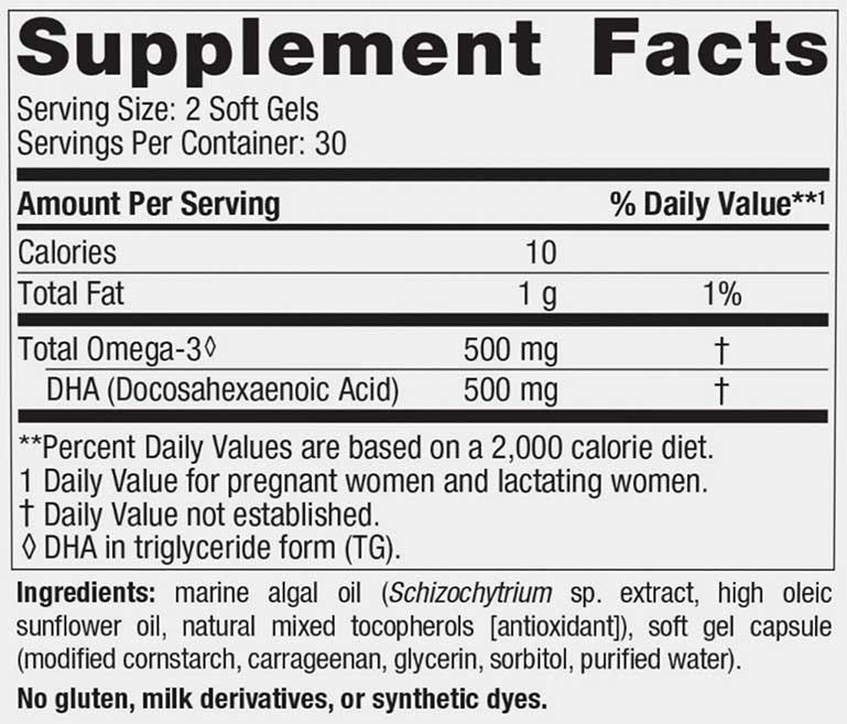 Nordic Naturals Vegan Prenatal DHA Ingredients