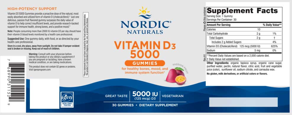 Nordic Naturals Vitamin D3 5000 Gummies Label