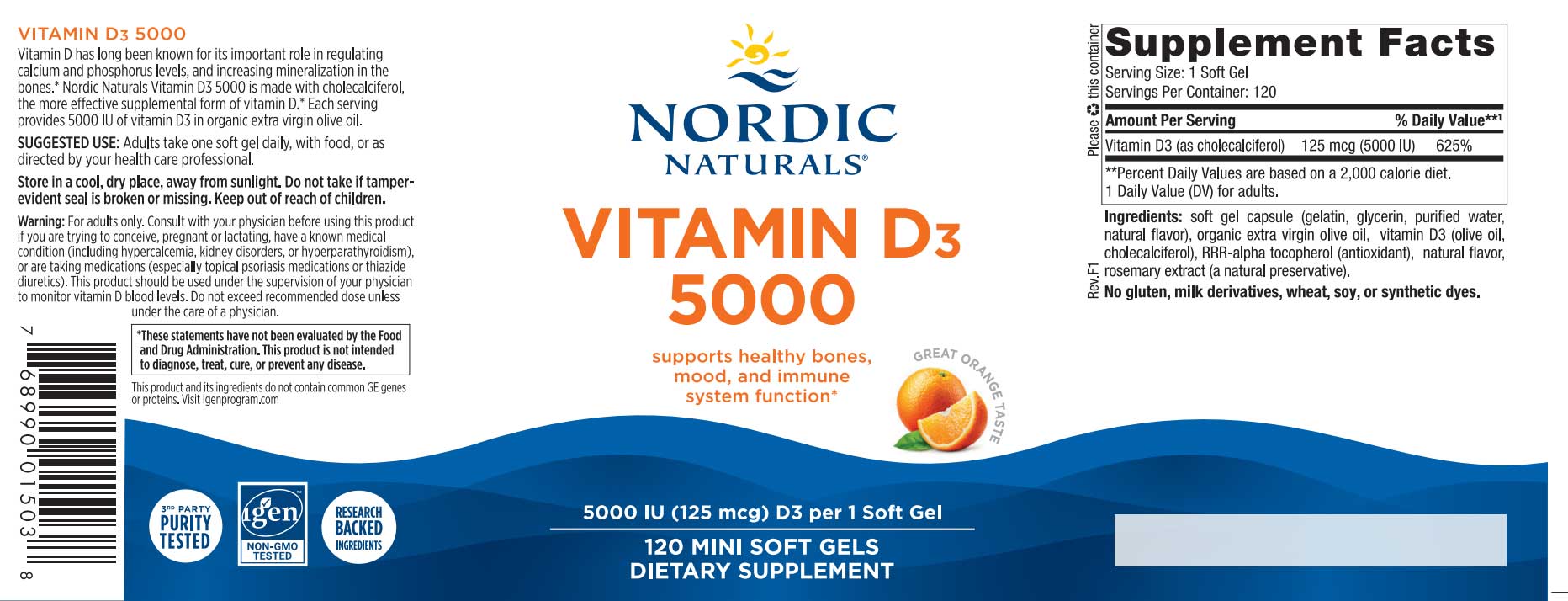 Nordic Naturals Vitamin D3 5000 Label