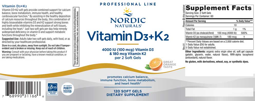 Nordic Naturals Vitamin D3+K2 Label