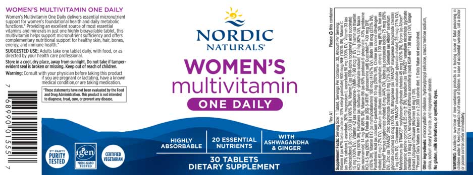 Nordic Naturals Women’s Multivitamin One Daily Label