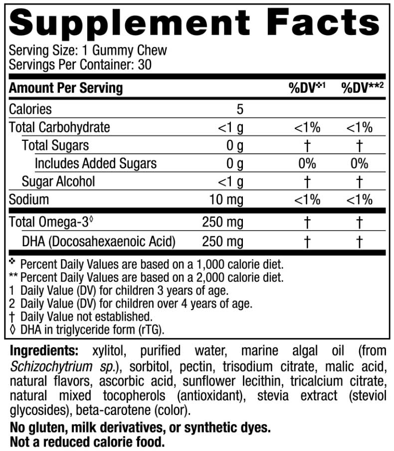 Nordic Naturals Zero Sugar Children's DHA™ Vegetarian Gummy Chews Ingredients