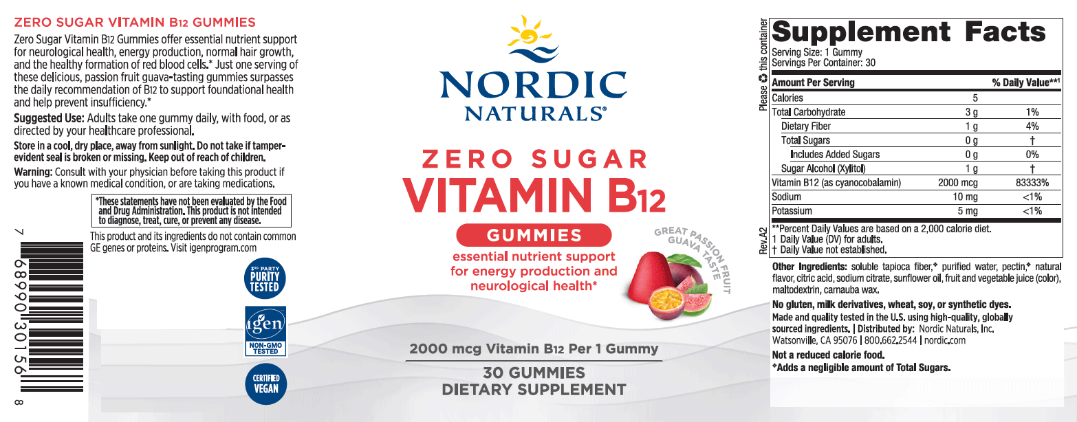 Nordic Naturals Zero Sugar Vitamin B12 Gummies Label