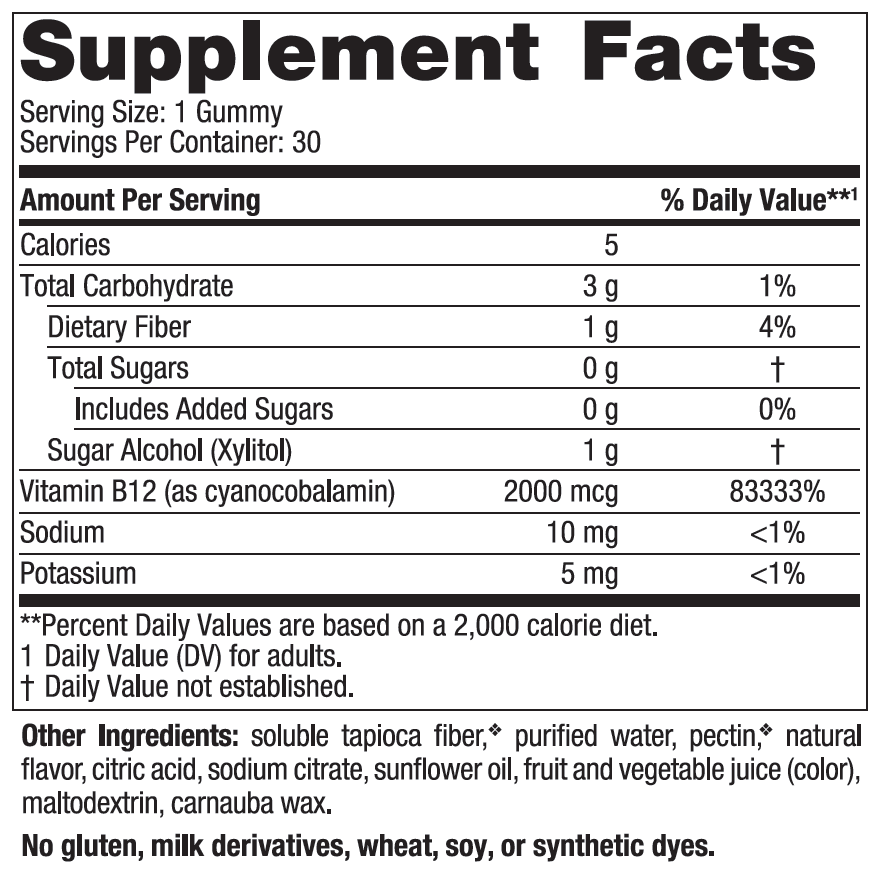 Nordic Naturals Zero Sugar Vitamin B12 Gummies Ingredients