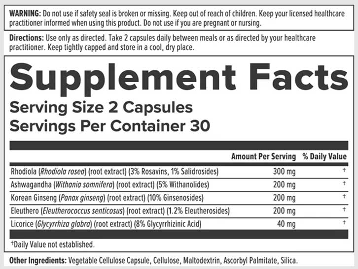 Nutra BioGenesis BioAdaptogen Ultra Ingredients
