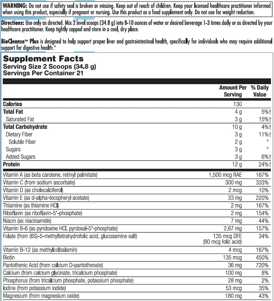 Nutra BioGenesis BioCleanse Plus Ingredients