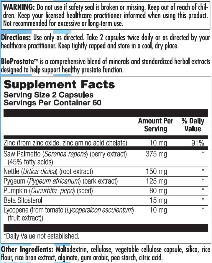 Nutra BioGenesis BioProstate Ingredients