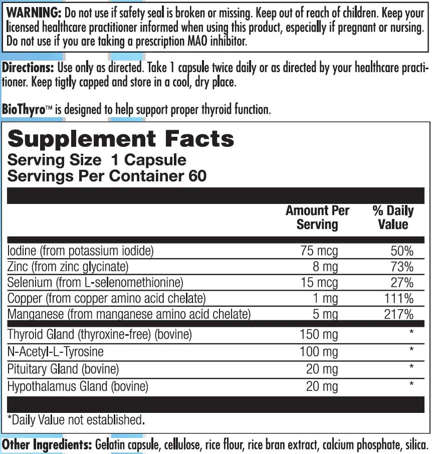 Nutra BioGenesis BioThyro Ingredients