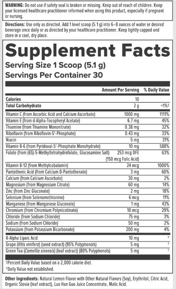 Nutra BioGenesis Electrolyte Plus C Ingredients