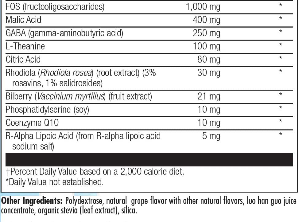 Nutra BioGenesis Focus Fizz Ingredients