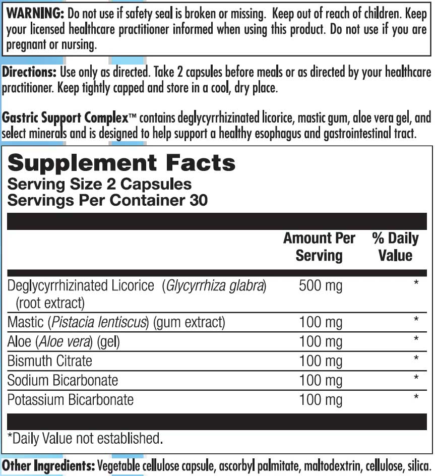 Nutra BioGenesis Gastric Support Complex (Formerly Gastric Repair Complex) Ingredients