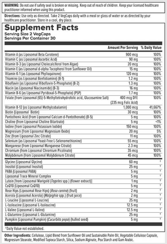 Nutra BioGenesis Liposomal MultiVitamin Men's (Formerly Solaray Liposomal Men's MultiVitamin) Ingredients