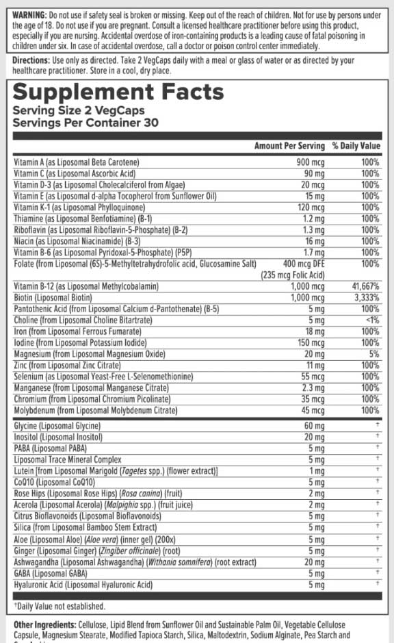 Nutra BioGenesis Liposomal Multivitamin Women's (Formerly Solaray Liposomal MultiVitamin Women's) Ingredients