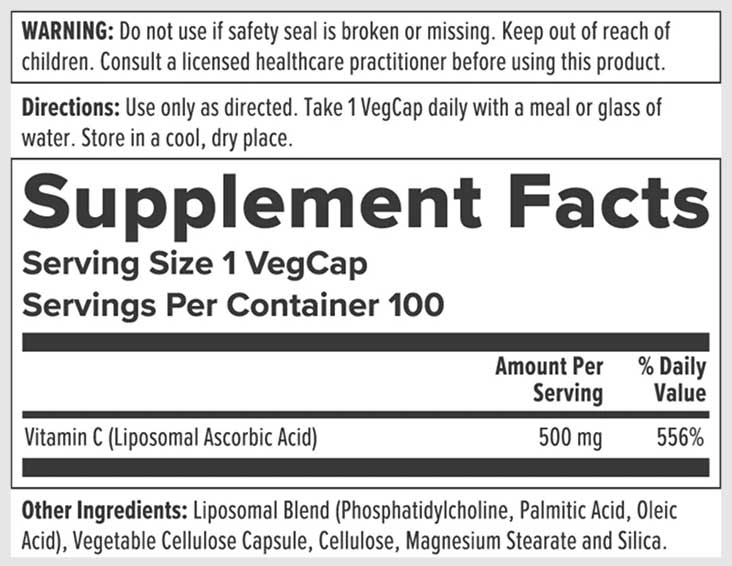 Nutra BioGenesis Liposomal Vitamin C 500 mg (Formerly Solaray Liposomal Vitamin C 500 mg) Ingredients
