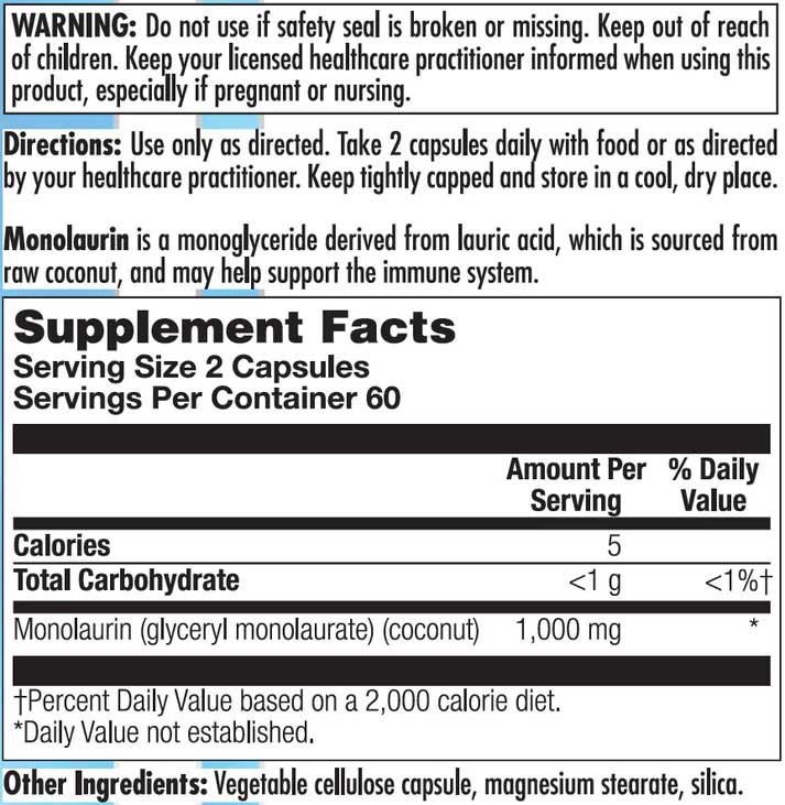 Nutra BioGenesis Monolaurin Ingredients