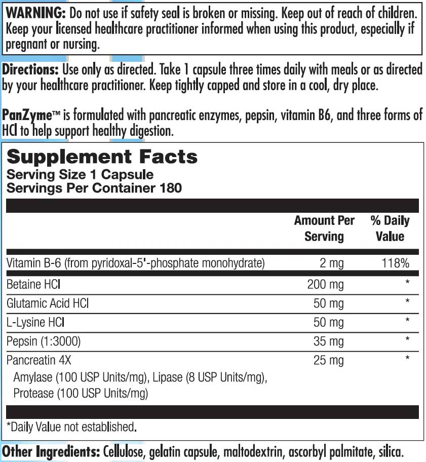 Nutra BioGenesis PanZyme Ingredients