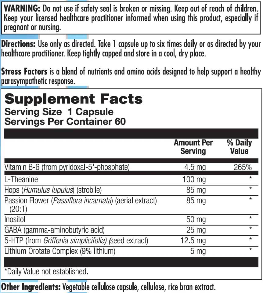Nutra BioGenesis Stress Factors Ingredients