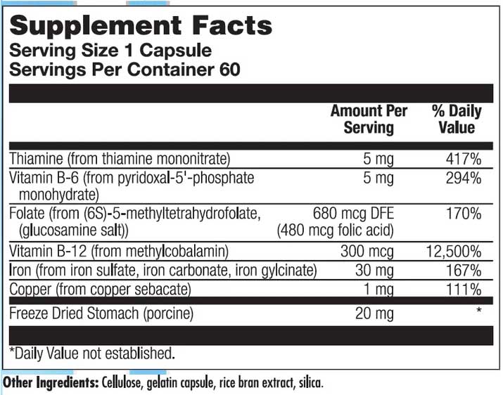 Nutra BioGenesis Ultra Hematinic Ingredients