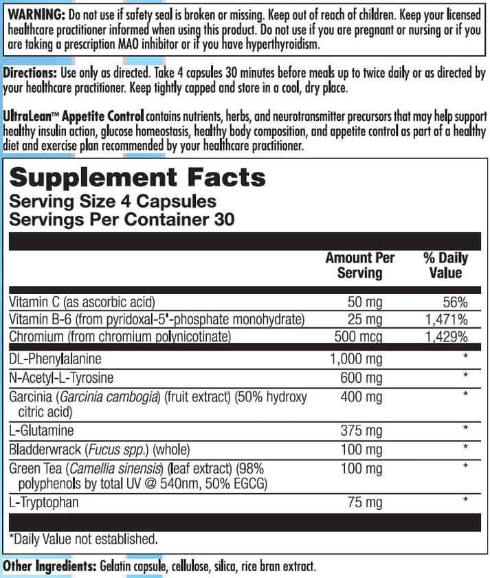 Nutra BioGenesis Ultra Lean Appetite Control Ingredients