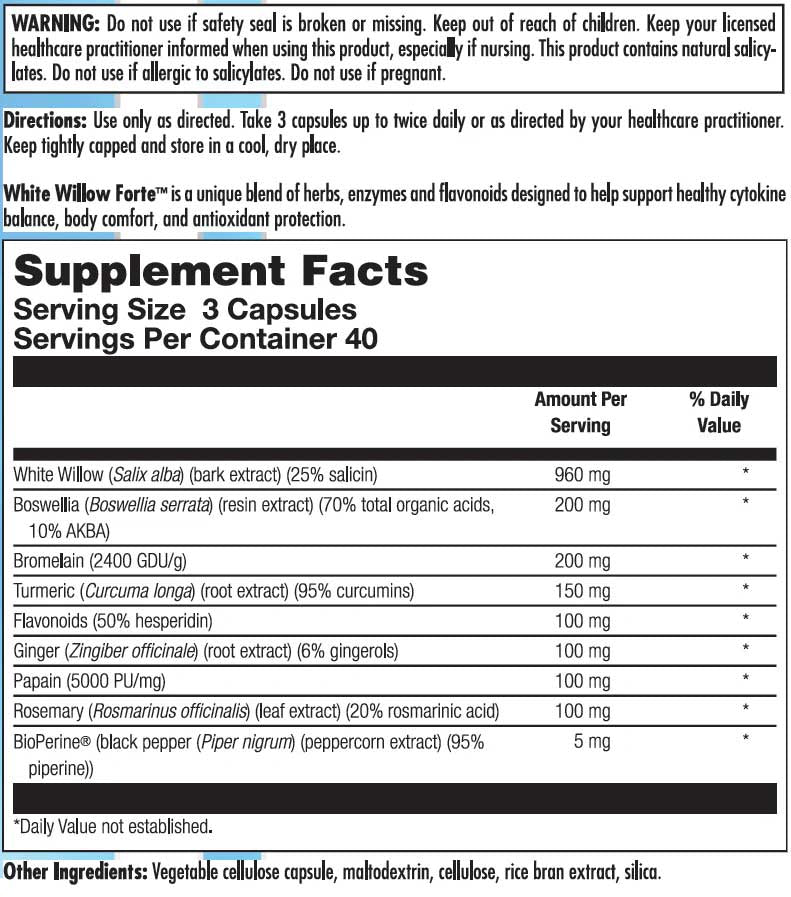 Nutra BioGenesis White Willow Forte Ingredients