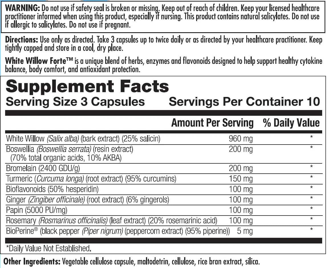 Nutra BioGenesis White Willow Forte Ingredients