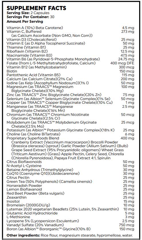 Nutritional Frontiers Frontier Multivitamin Ingredients