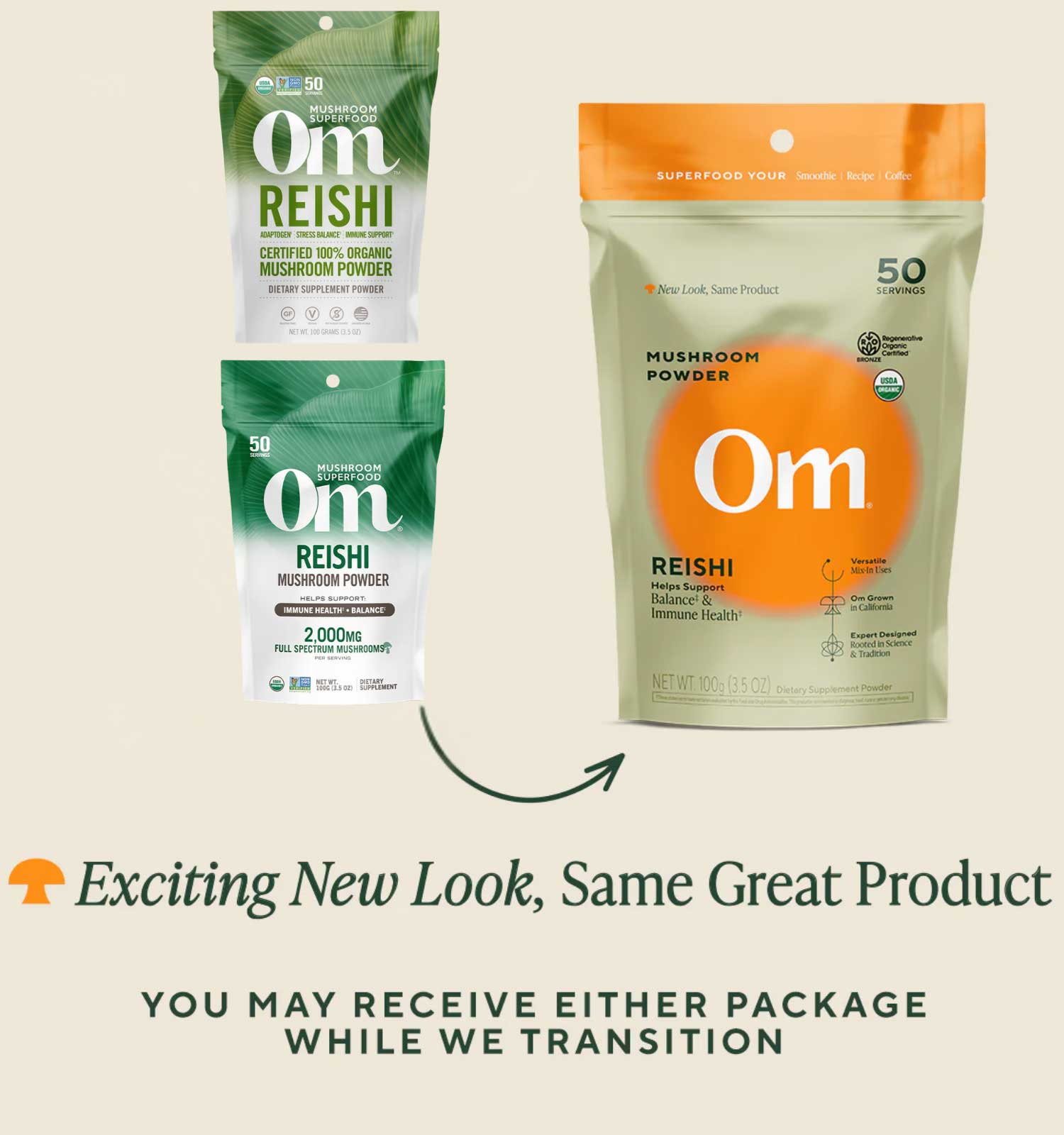 Om Mushroom Superfood Reishi (Ganoderma lucidum) New Look